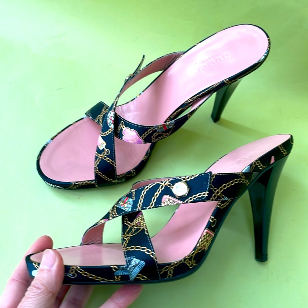 Gucci vintage multicolored satin/leather heels - Picture 10 of 16